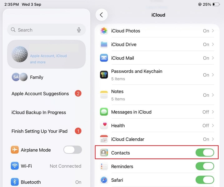 sync ipad contacts to icloud