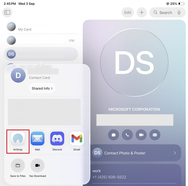 select contacts to transfer