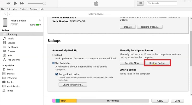 choose restore backup