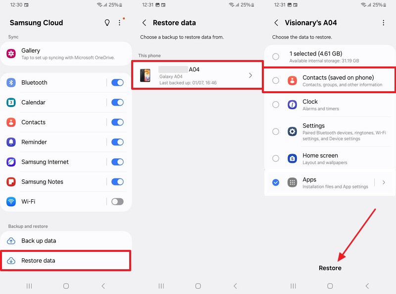 restore contacts from samsung cloud