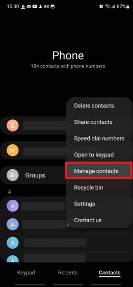 choose manage contacts on new samsung