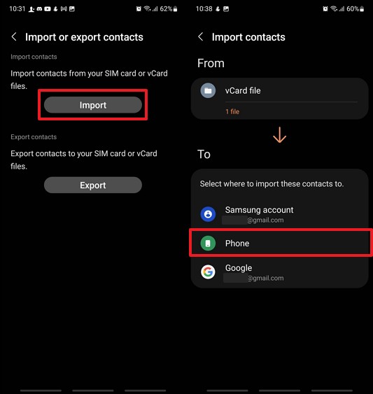 restore contacts on your android