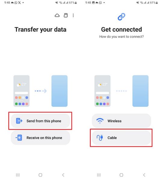 choose cable from sending samsung