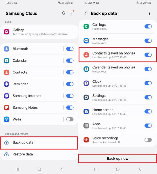 backup contacts on samsung cloud