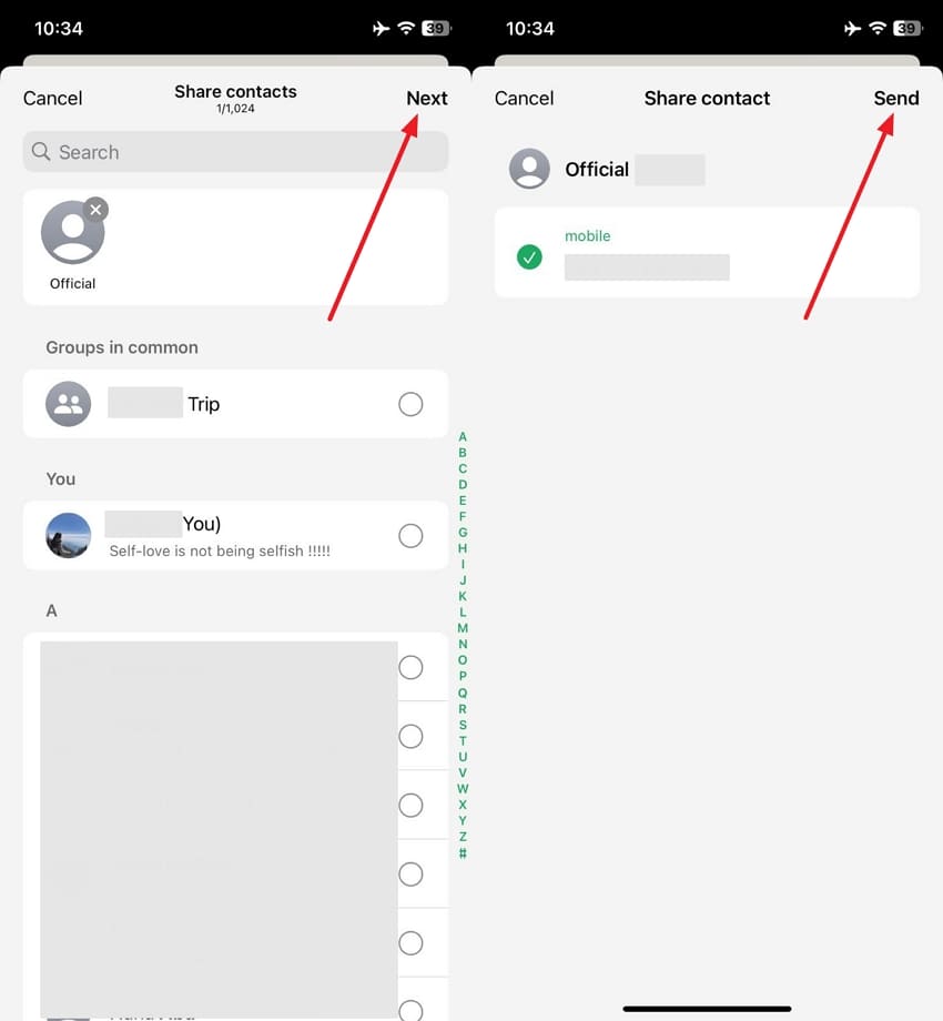 choose contacts and send