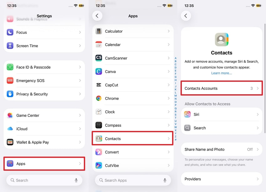choose contacts account settings