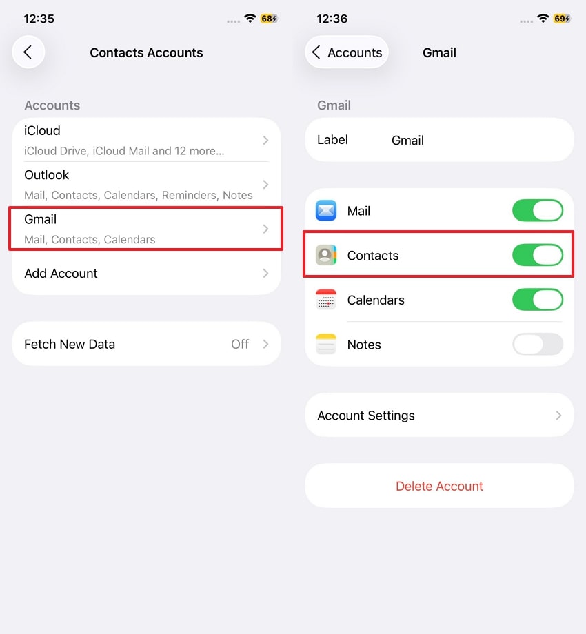 enable gmail contacts iphone