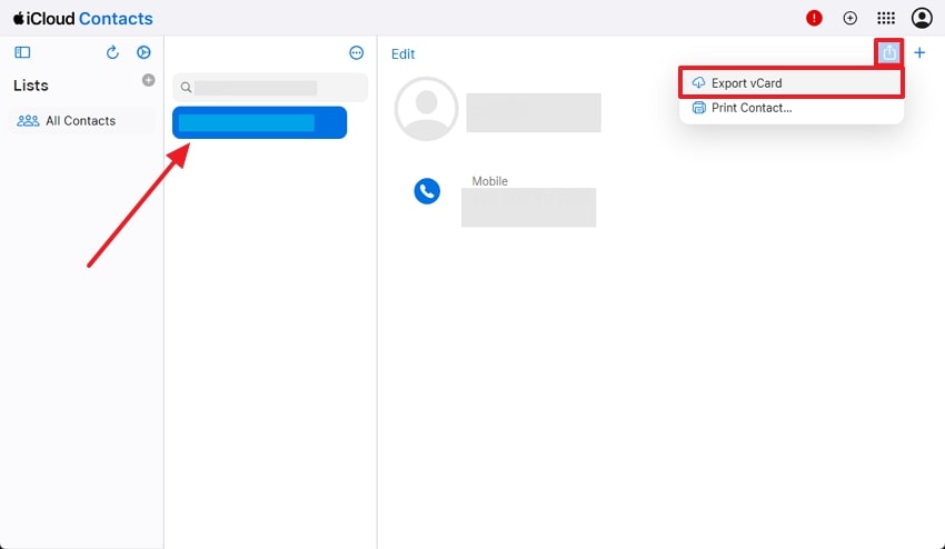 export chosen contact vcard