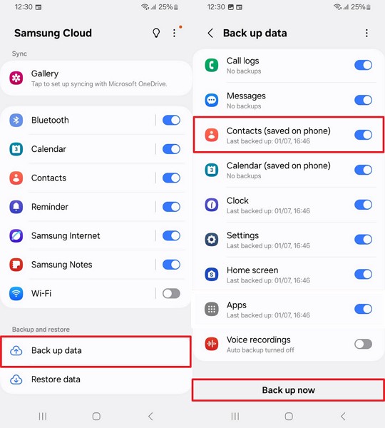 backup contacts on samsung cloud