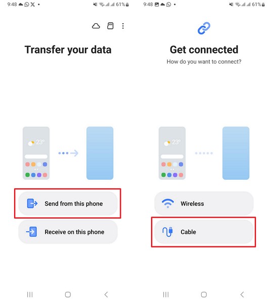 choose cable from sending phone