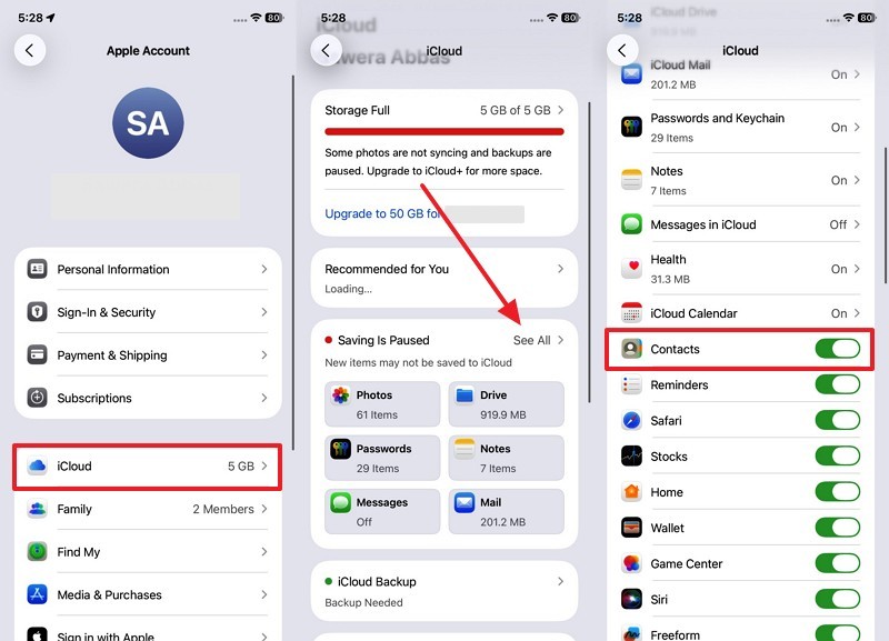 sync old phone contacts to icloud