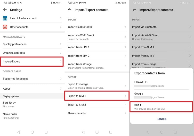 export htc contacts on sim