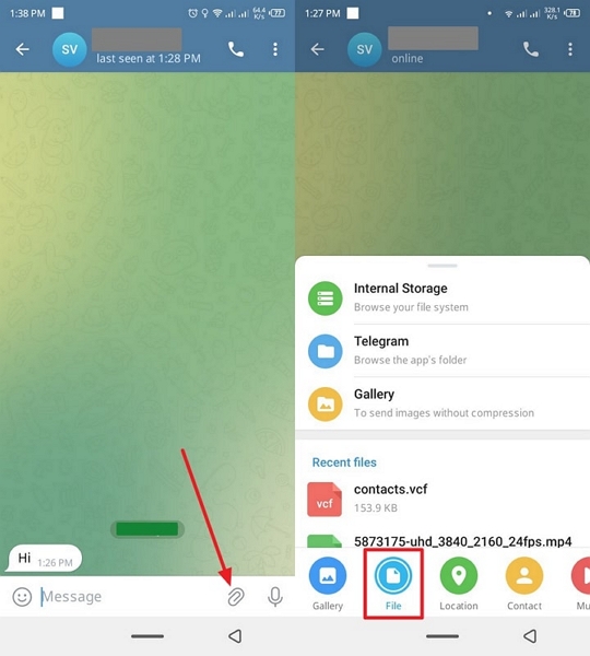 upload file on telegram