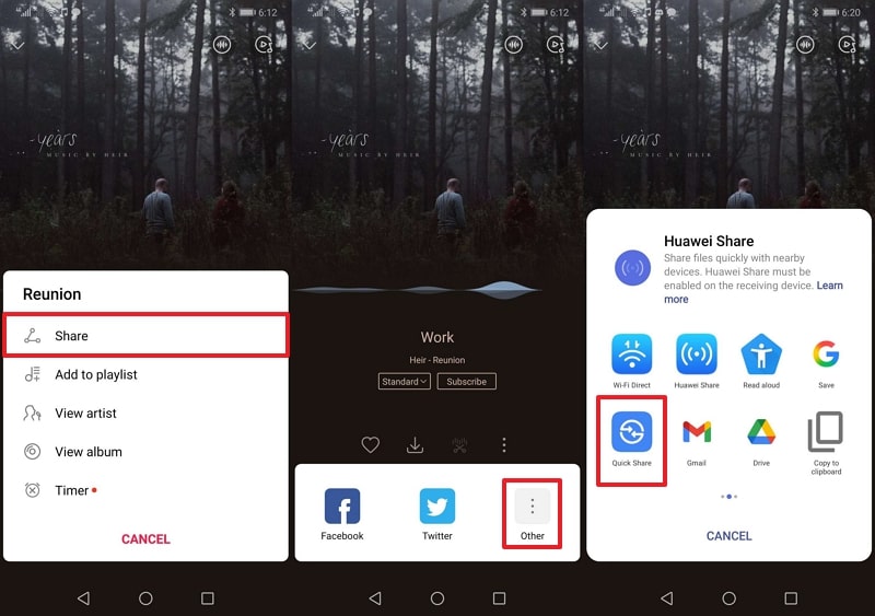choose quick share on htc