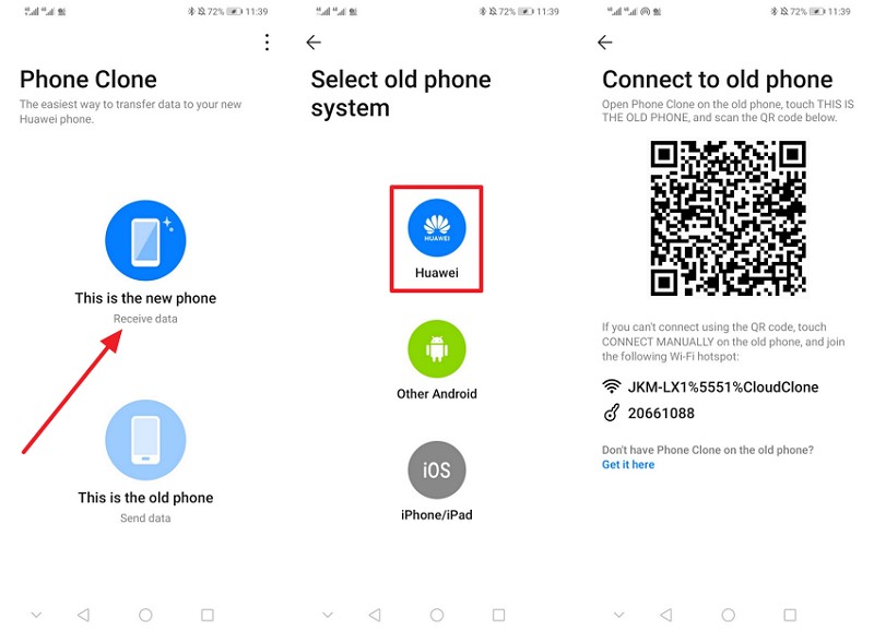 choose new device option on huawei