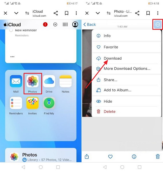 download icloud data on android
