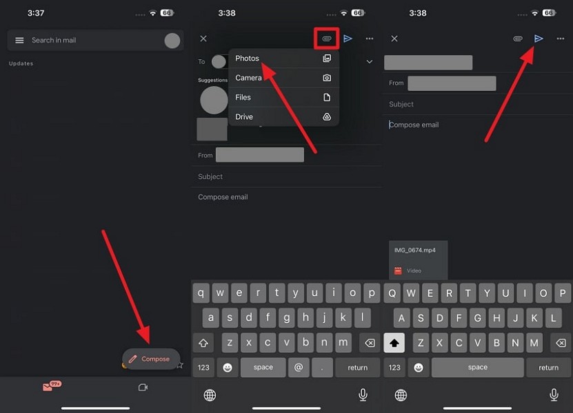send iphone data from gmail
