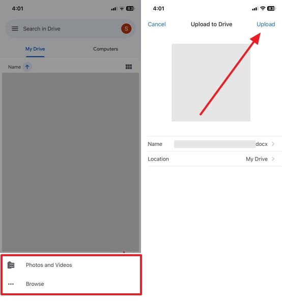 upload iphone data on google drive
