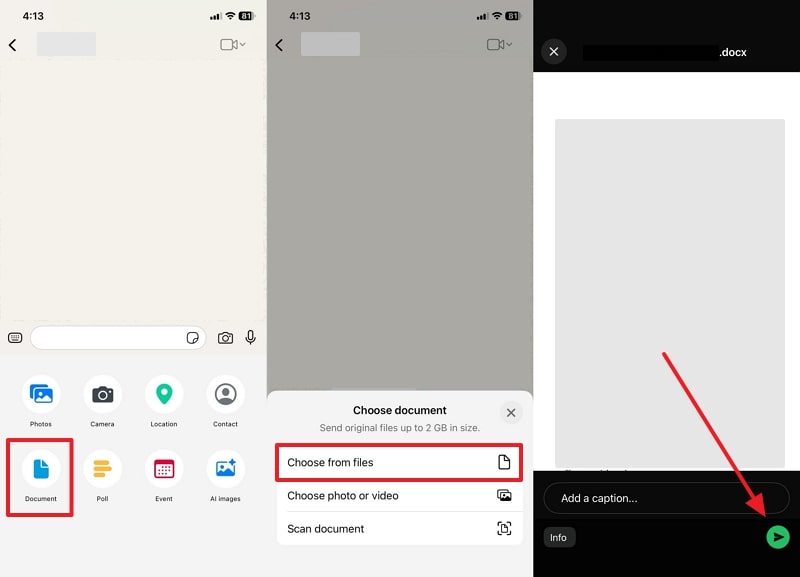 send iphone data through whatsapp