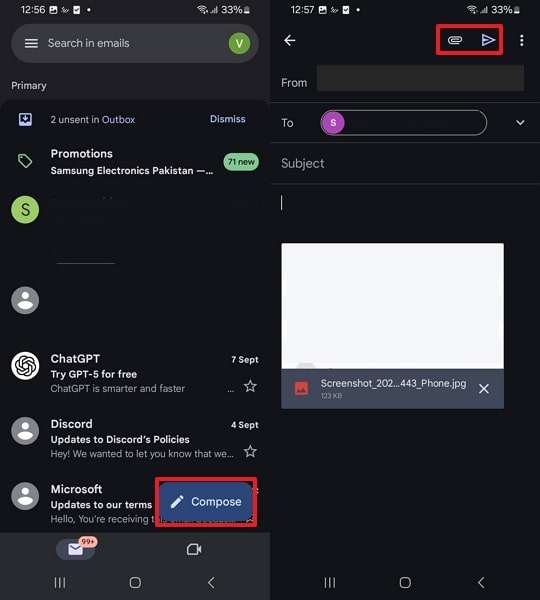 attach files on email and send