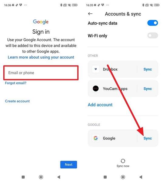 pick the sync button