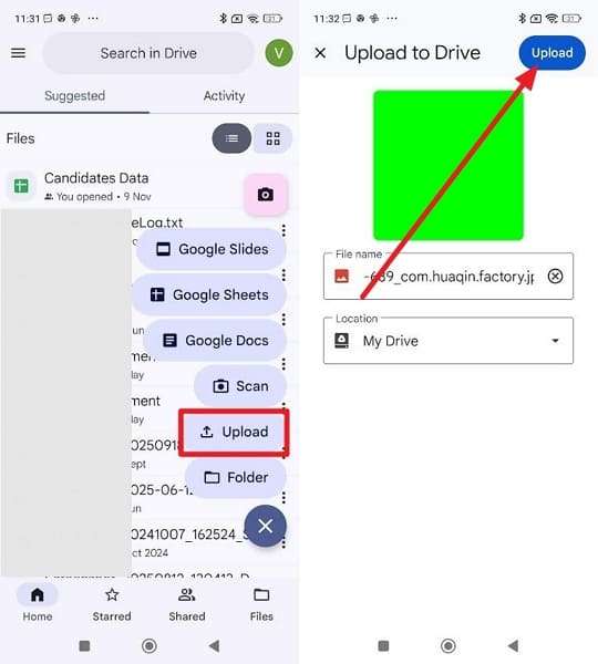 press the upload option