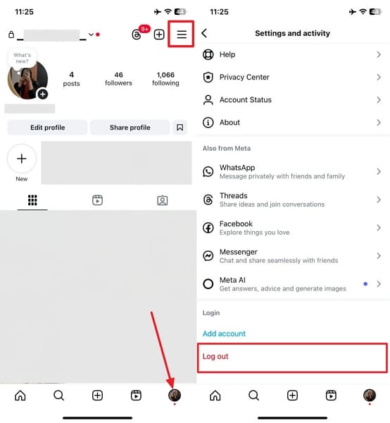 log out old phone instagram