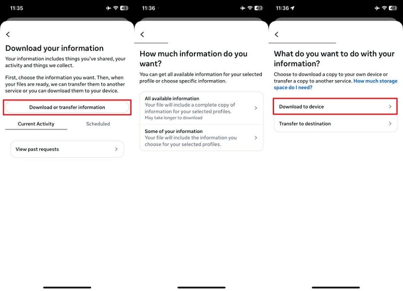 download or transfer to device
