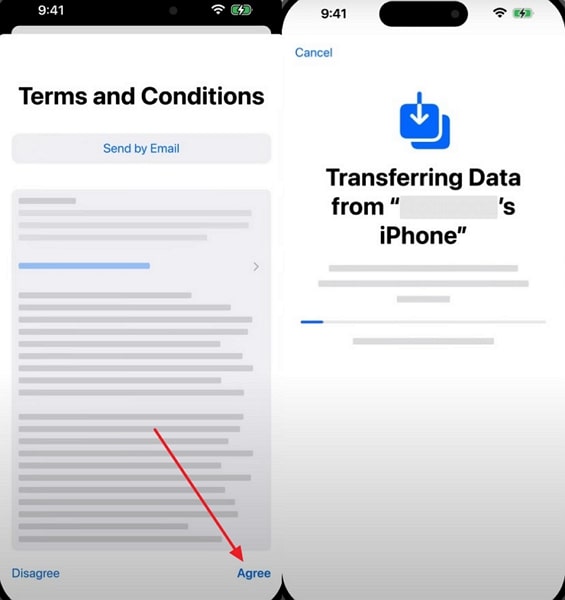 agree with terms and get transferred