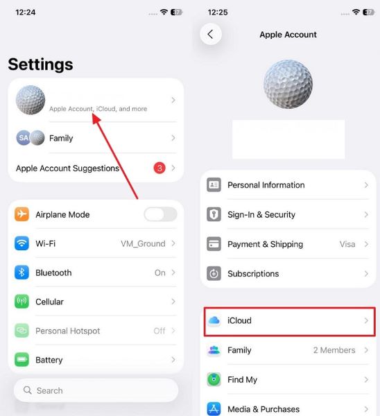 access icloud settings iphone