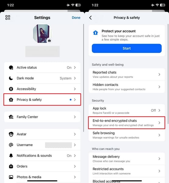 access encryption data settings