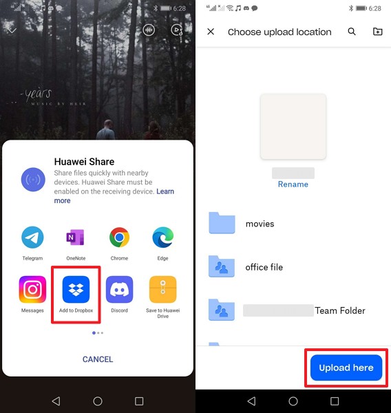 upload music on dropbox