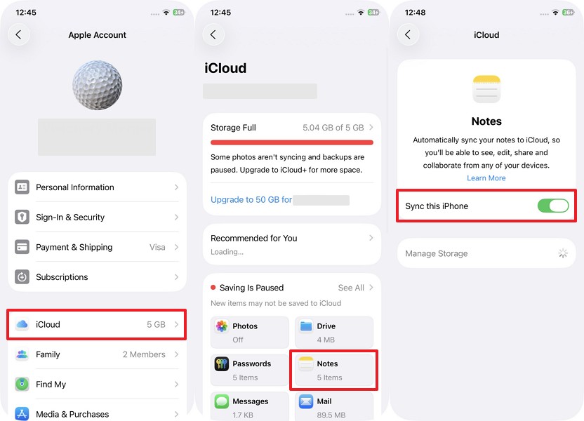 sync iphone notes to icloud