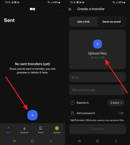 upload android photo to wetransfer