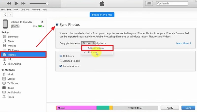 press choose folder option