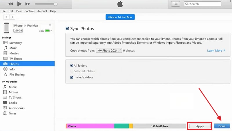 sync all photos to iphone