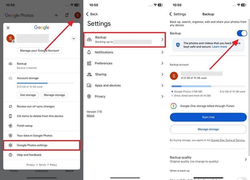 backup iphone photos on google photos