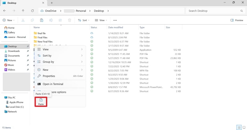 paste iphone photos on pc