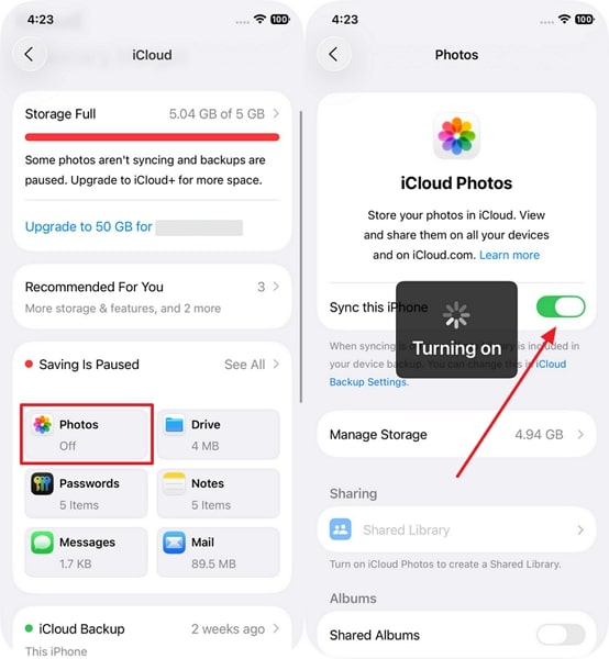 sync iphone photos to icloud
