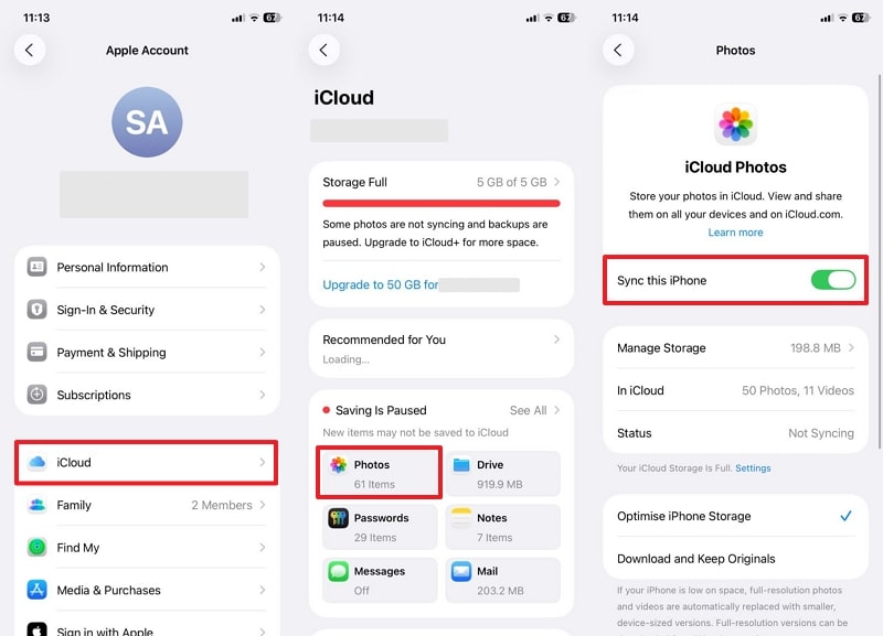 sync iphone photos to icloud