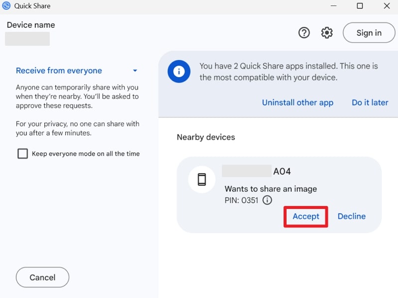 accept android photo on pc