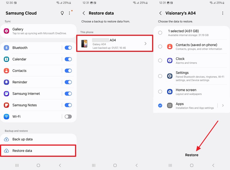restore messages backup from samsung cloud