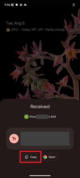 copy received messages from quick share