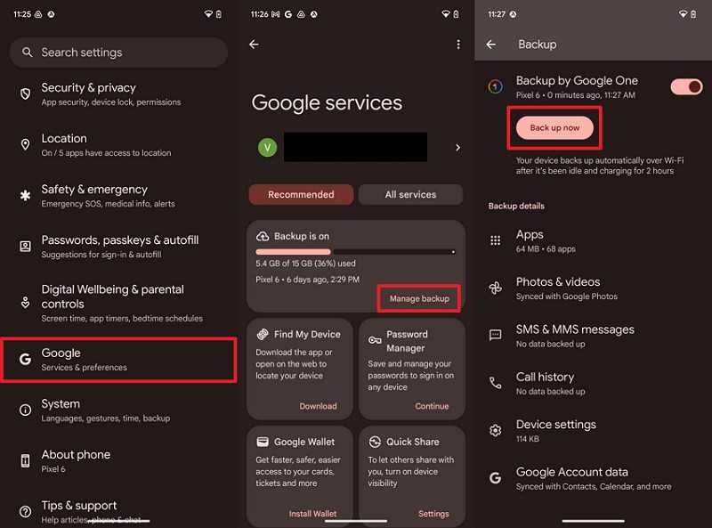 backup phone data to google account