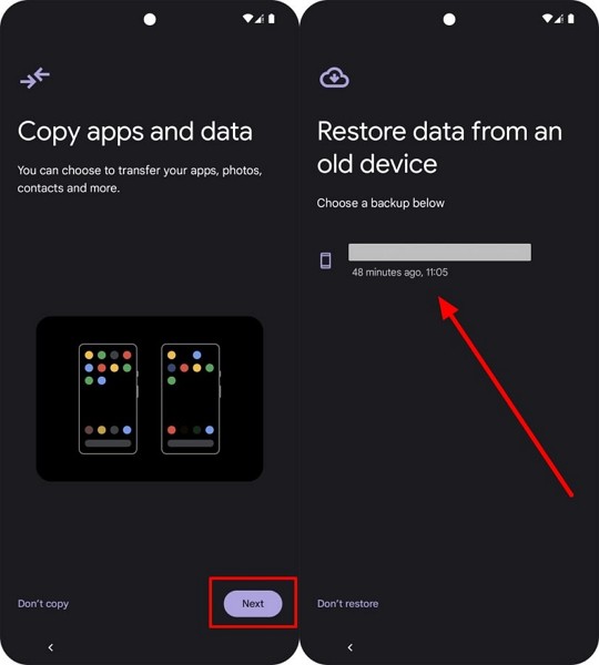 restore google account backup on new samsung