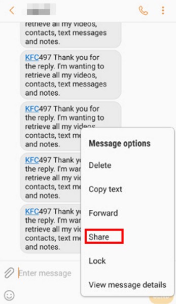 choose share to transfer text messages