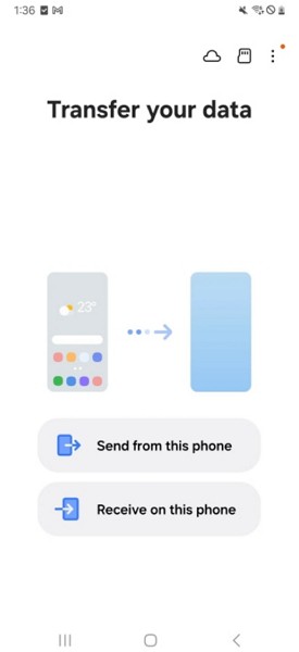 choose send or receive data options