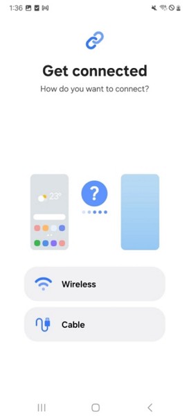select the wireless option to connect samsungs
