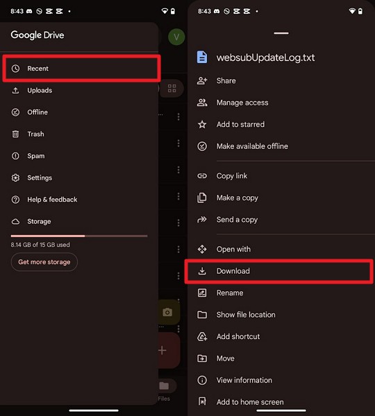 download the recent file