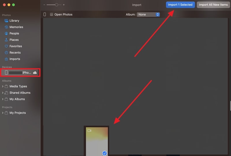 select video to import on mac